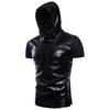 New Men's Leather T-shirt Hooded Trend T-shirt