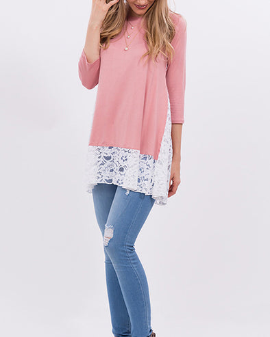 Lace Long Sleeve Stitching Casual T-Shirt