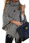 Cowl Neck  Striped  Tassel Cape  Sweaters