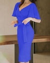 Fashion V-Neck Bandage Ruffle Sleeve Bodycon Dress