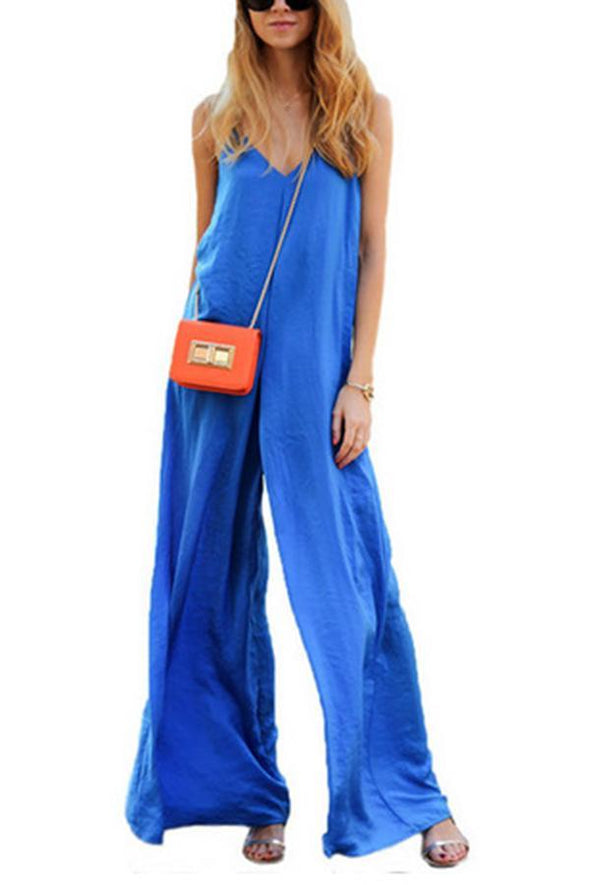 Stylish Casual Blue Plain Jumpsuit