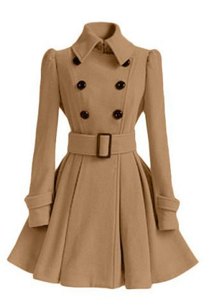 Fashion Turn-Down Collar Double Breasted Woolen Coat