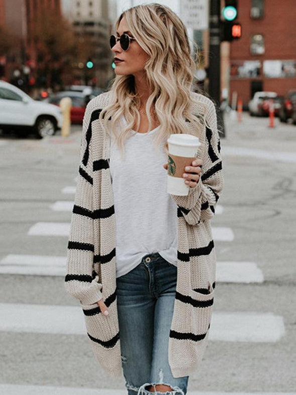 Fashion Stripes Cardigan Sweater Tops