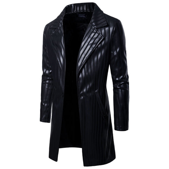 Large Size Long PU Suit Men's Jacket