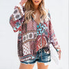 Women's Print V-neck Long Sleeve Shirt