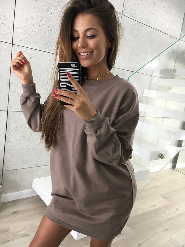 New Casual Solid O-Neck Long Sweater