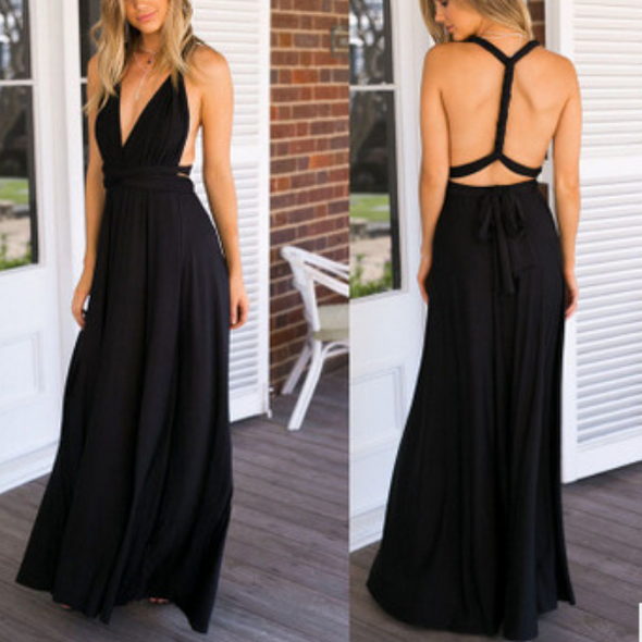 Deep V-Neck Bandage Backless Sleeveless Evening Dresses