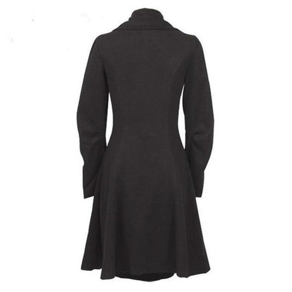 Irregular Hem Long Sleeve Lapel Single-Breasted Woolen Coat