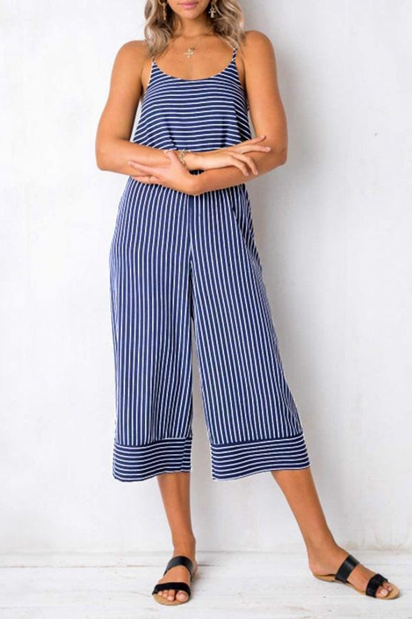 Spaghetti Strap Stripe Sleeveless Jumpsuits