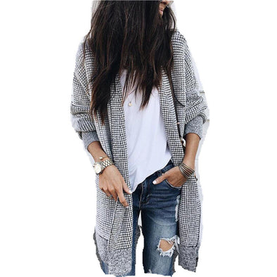 New Plaid Woolen Cardigan Knitted Coat