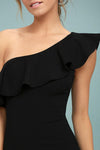 Sexy Ruffle One Shoulder Plain Bodycon Dress