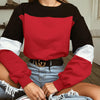 Fashion O-Neck Color Stitching Bandage Cotton Sweatshirt