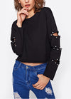 New Solid Color O-Neck Long-Sleeved Hole Sweatshirt