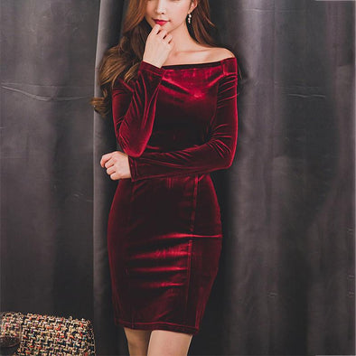 Slim Diamond Velvet Evening Dress