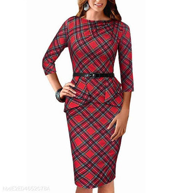 Fashion Red Plaid Sleeveless Slim Bodycon Dress