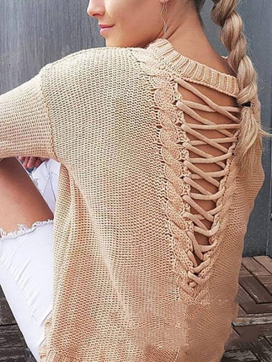 Long-Sleeved Knitting Back Hollow Sweater