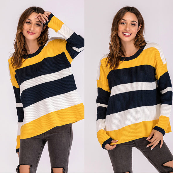 Fashion Stripe Round Neck Long Sleeve Sweaters