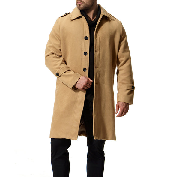 Solid Color Lapel Single-Breasted Long Trench Coat