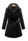 Bandage Long Sleeve Fur Collar Woolen Coat