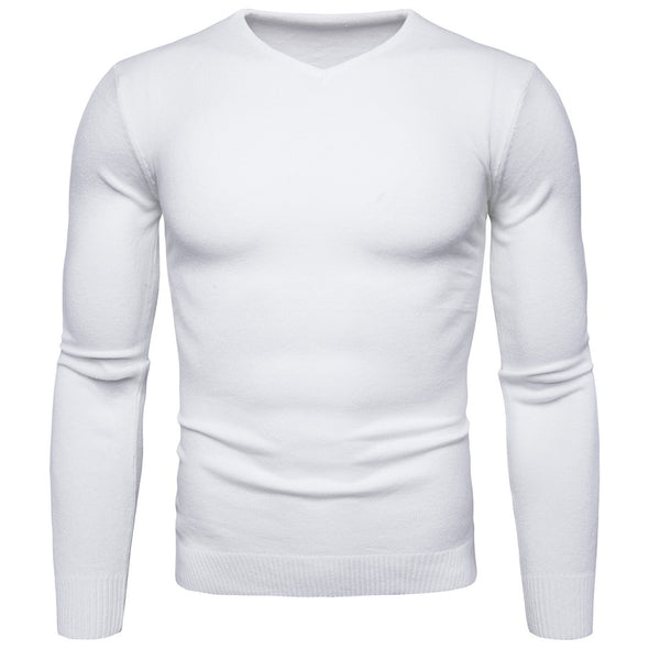 New V-neck Men's Solid Color Long-sleeved Sweater