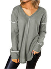 New Long Sleeve Solid Color V-Neck T-Shirt