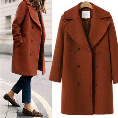 Long sections woolen Lapel Coat