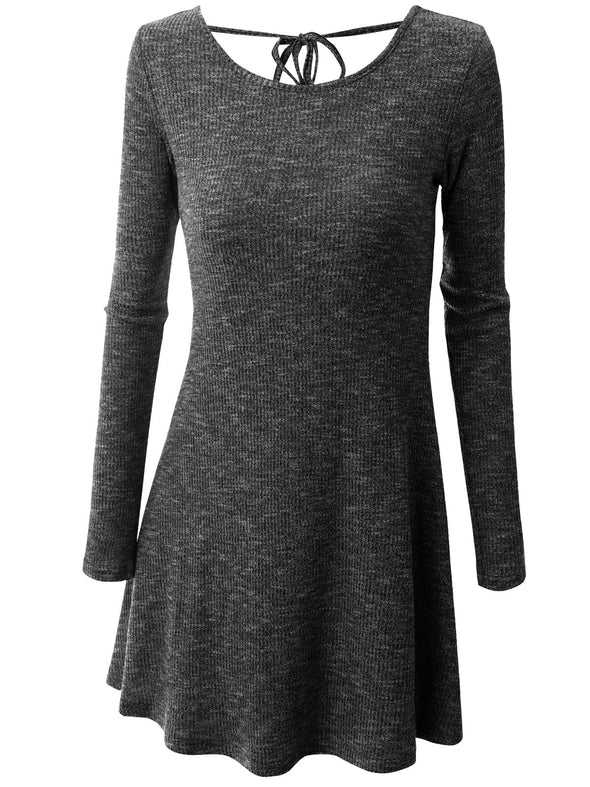 Fashion Long Sleeve O-Neck Tie Knit Dress