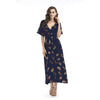 New V-neck short sleeve floral split dress maxi dress