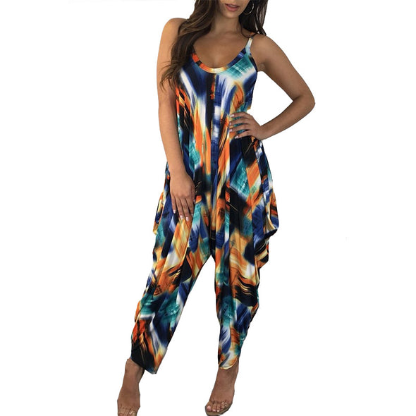 Summer Print Double Strap Women's Jumpsuit