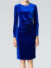 Fashion Solid O-Neck Velvet Bodycon Dress