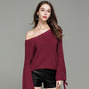 Bandage Round Neck Bell Sleeve Sweaters