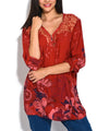 Lace V-Neck Printed Long-Sleeved Shirt