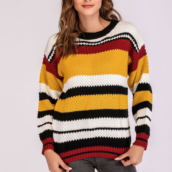 Striped Contrast Sweater Round Neck Sweater