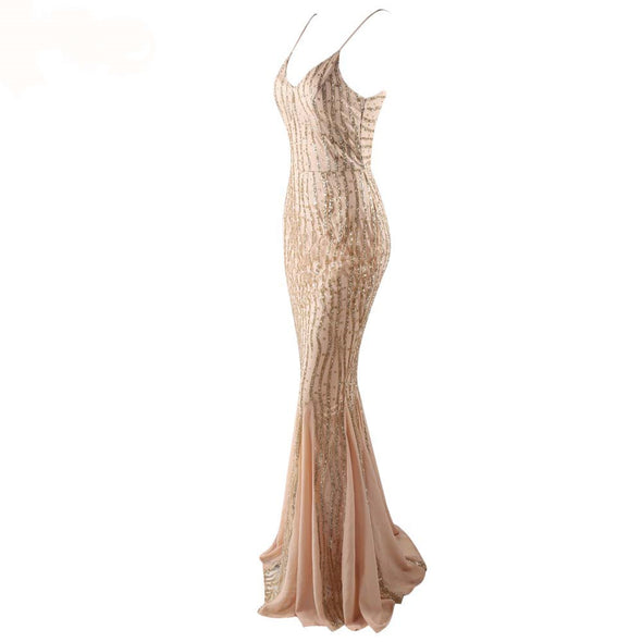 Deep V Sequin Sparkling Evening Dress