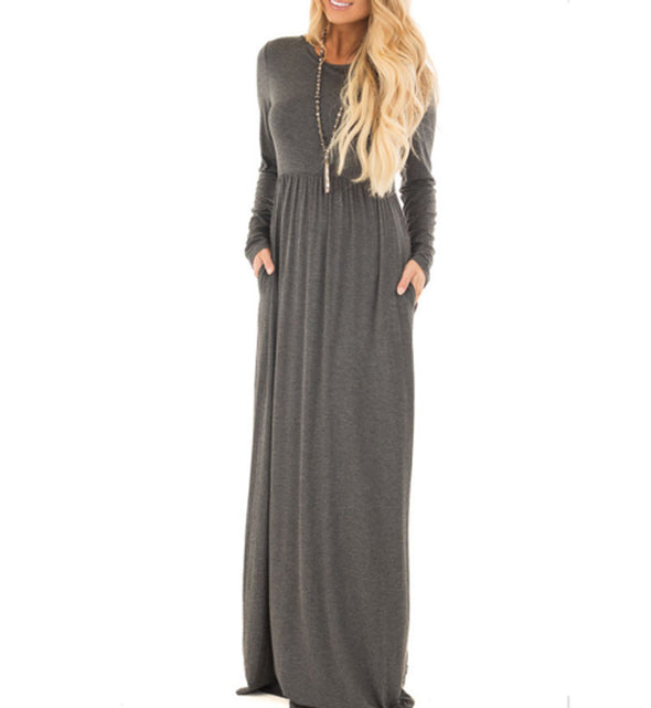 Long Sleeved Solid Color Evening Dress