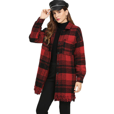 Fashion Handsome Plaid Loose Woolen Coat