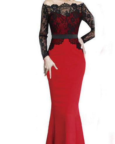 Women's Lace Stitching Fishtail Evening Dress