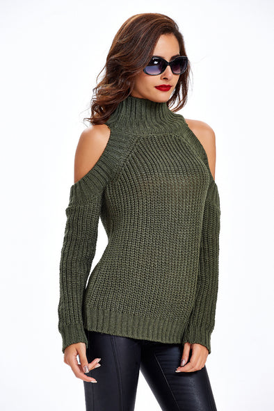 Turtle Neck Long Sleeve Hollow Out Fashion Knitting Sweaters