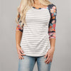 Striped Colorblocked Seven-Point Sleeve O-Neck T-Shirt