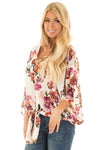 Women's V-neck knotted trumpet sleeve printed chiffon shirt