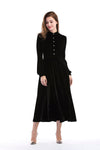 New solid color O-neck long sleeve waist A-line dress