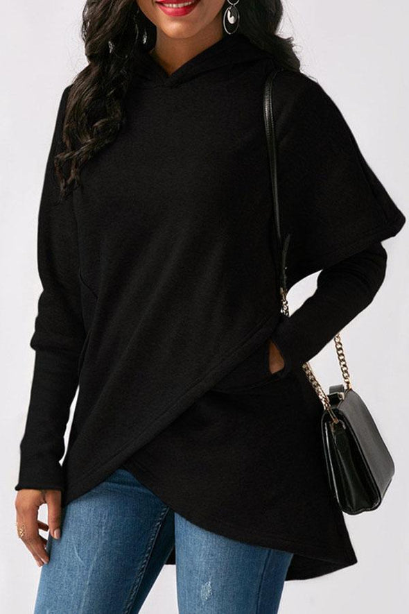 Asymmetric Hem Loose Fitting  Plain Hoodies