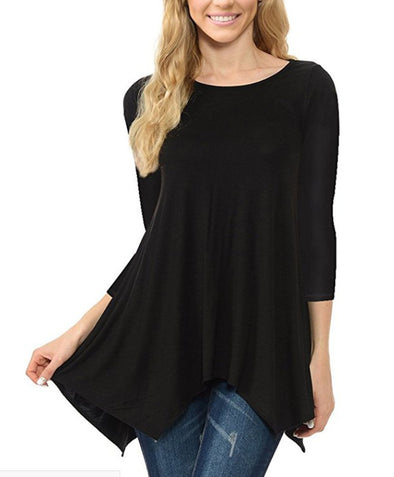 Round Neck Long Sleeve Irregular T-Shirt