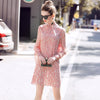 Women's stand collar long sleeve irregular double layer print dress