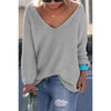 Solid Color V- neck Long Sleeve Knitting Sweaters