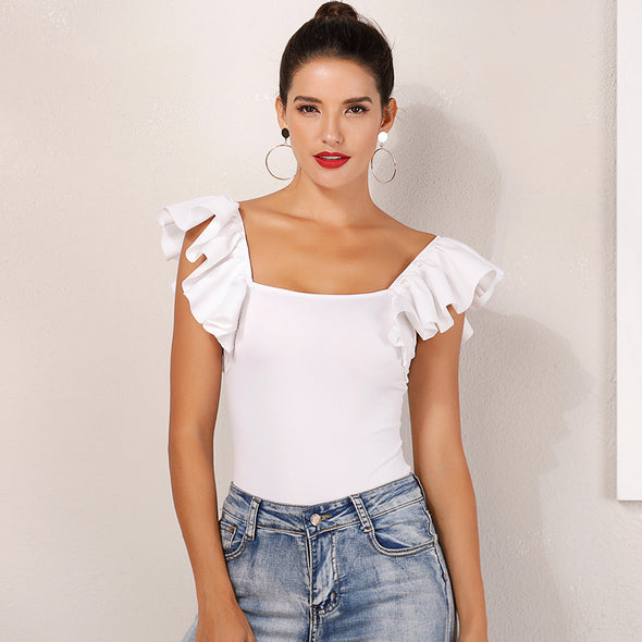 New Ruffled Slash Neck Bodysuit