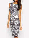 Round Neck  Abstract Print Bodycon Dress