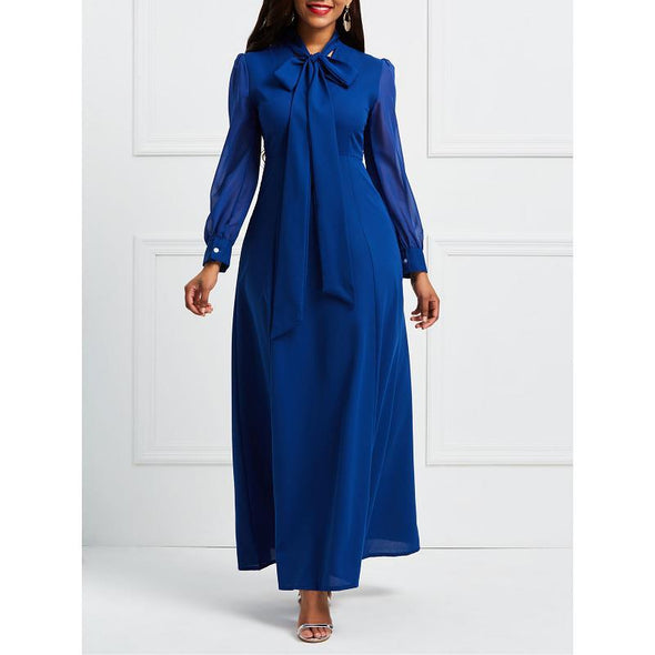 New Long Sleeve Bow Tie Maxi Dress