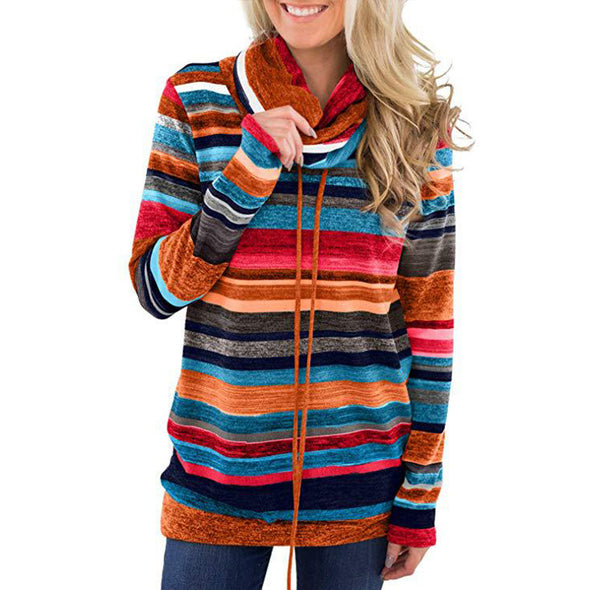 New High Collar Striped Long Sleeve Women's Sweater