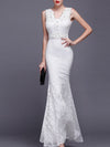 Celebrity V-Neck Plain Lace Mermaid Evening Dress